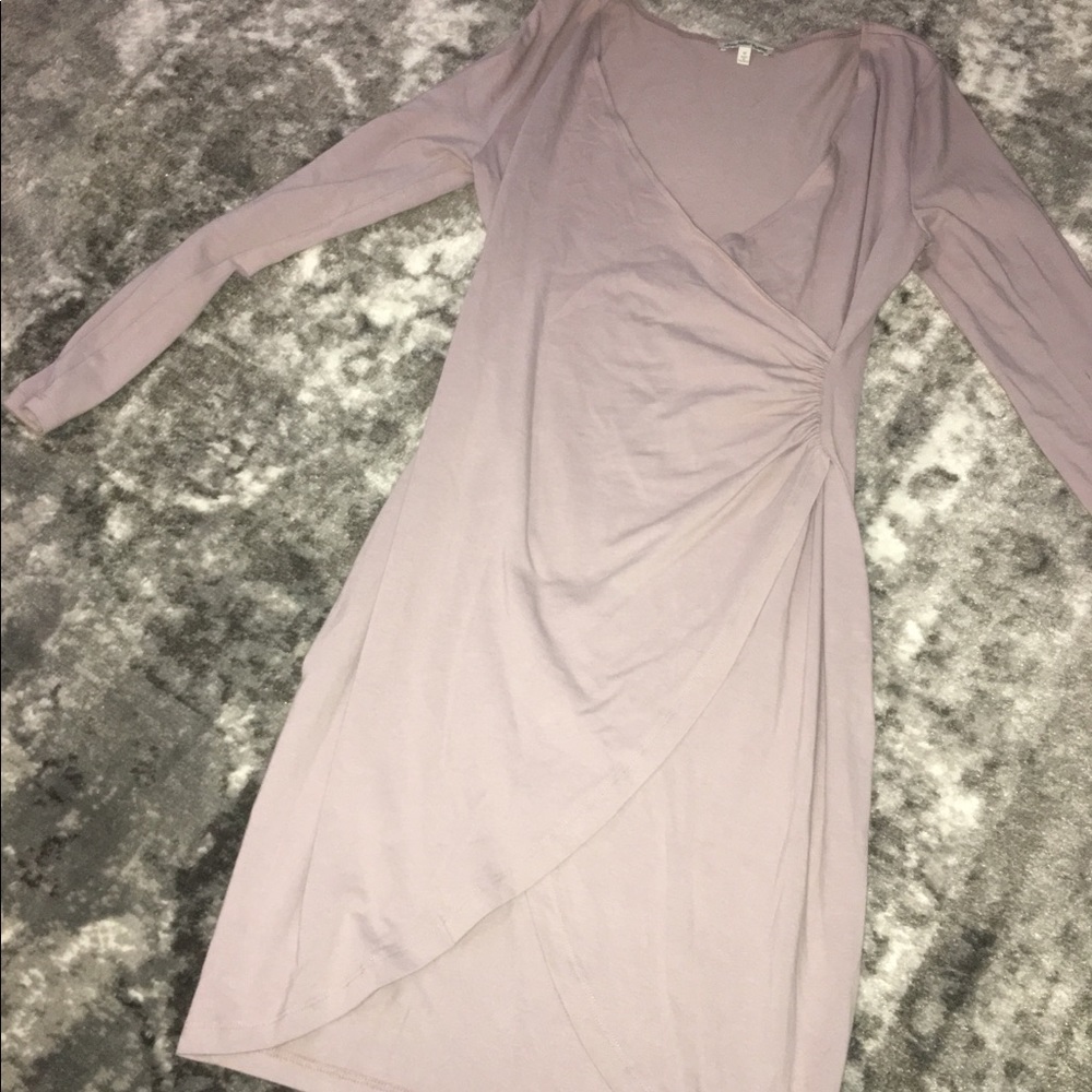 Long sleeves taupe ruched dress